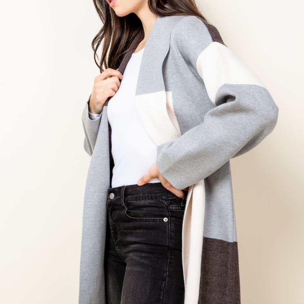 Gray Color Block Sweater Coat | Luxuriance Style